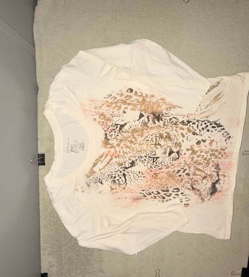 JMS Leopard Print Graphic Tee Size 1X/XG Cream Long Sleeve Top Y2K Style